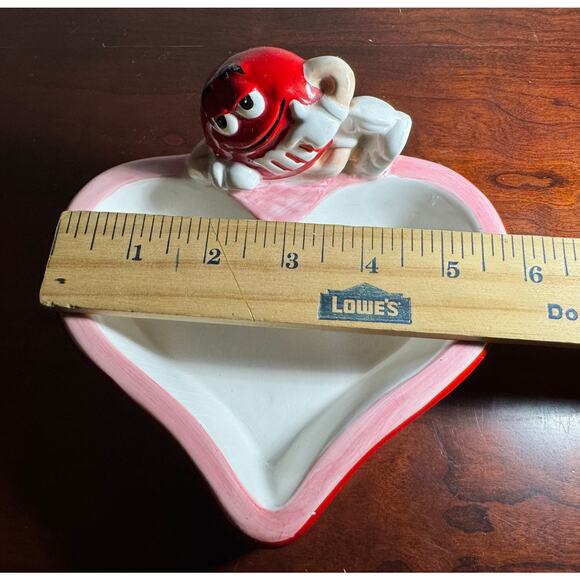 2001 Galerie Ceramic M&M Red on a Heart Shaped Candy Dish Red Purple Pink - Picture 7 of 9